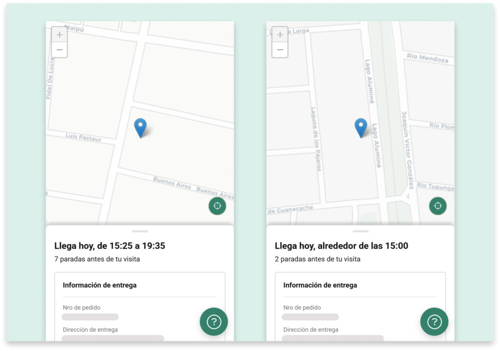 Captura de pantalla del seguimiento en tiempo real con rango y hora de visita.